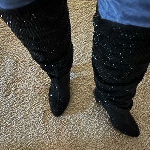 Beautiful beaded 3 inch heel boots, like new condition